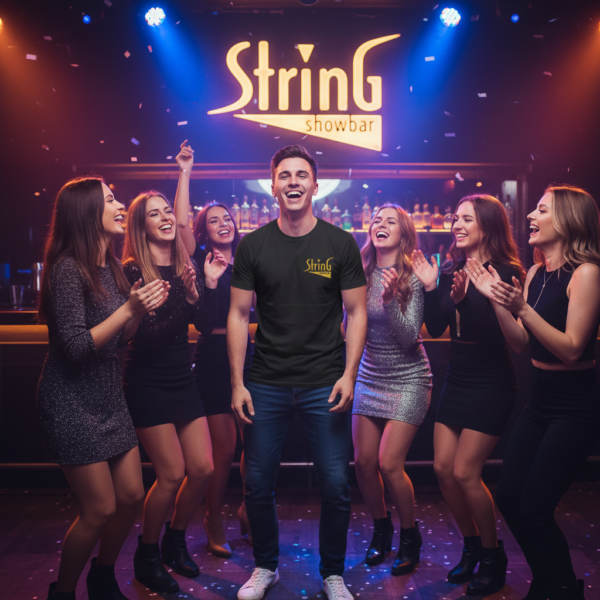 String Showbar Premium T-skjorte – Svart Unisex i 100% Airlume-bomull