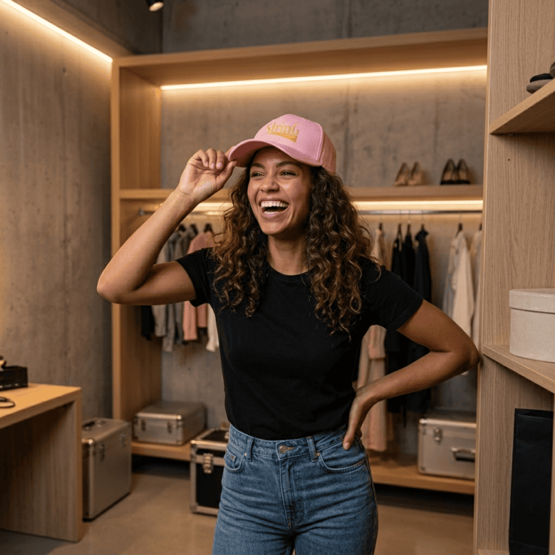 String Showbar Original 5-Panel Caps – Rosa Klassisk Bomullstwill